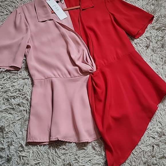 BCBGeneration Blouse Top Colorblock Split Colors Red & Pink Twist Front Size 6 - Picture 5 of 13